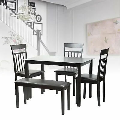 5 Pcs Dining Kitchen Set Rectangular Table 3 Warm Chairs Bench Espresso • $264.99