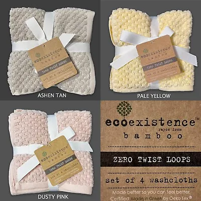 SET OF 4 New Ecoexistence Bamboo Rayon Washcloths Checked Ashen Tan Yellow Pink • $16.99