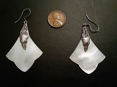 VINTAGE BALINESIAN Mother Of Pearl Sterling Earrings  Made In Bali • $14