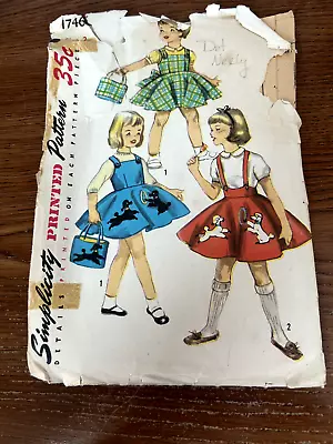 1950s Vintage Simplicity 1746 Sewing Pattern Cut Toddler Girls Poodle Skirt 2 • $15.99