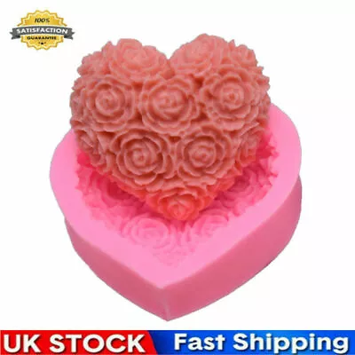 3D Heart-shaped Rose Flower Cake Mold DIY Chocolate Dessert Mould  Handmade Tool • £3.49