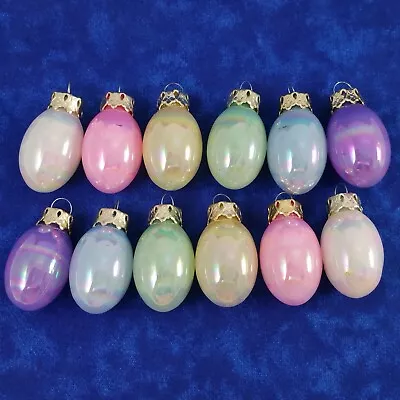 Vintage Mini Glass Easter Egg Ornaments Iridescent 1.25” Pastel Set Of 12 • $23.95