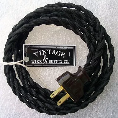 Black Cordset - 8ft -Cloth Covered Twisted Wire Vintage Rewire Kit - Antique Fan • $15.88