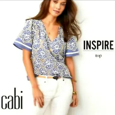 CAbi #5807 Limited Edition Inspire Embroidered Blue Ivory Eyelet Blouse Small  • $36.88
