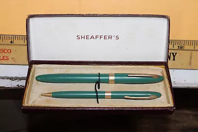 Vintage Sheaffer Fountain Pen Pencil Set Snorkel Pastel Green Box Rare • $32