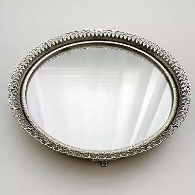 Vintage Ormolu Footed Vanity Dresser Mirror Tray Filigree 9.5  • $15