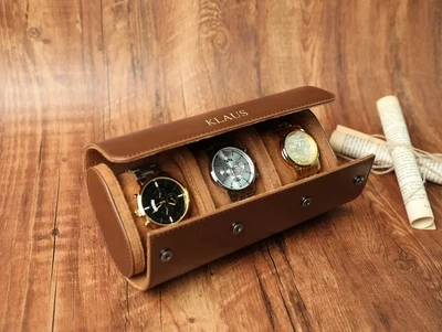 £45 • Buy Watch Box For Men - Watch Roll Case 3 Slot Leather Watch Case