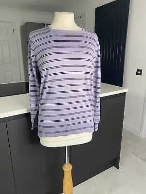 Jaeger Wool Jumper Size 12 - 14  102cm 40in -  Lilac Striped Thin Knit Winter • £9