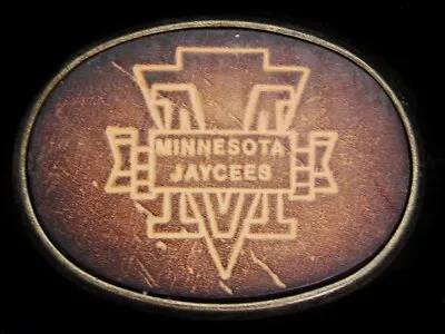 LK21128 VINTAGE 1970s ***MINNESOTA JAYCEES*** ORGANIZATION LEATHER BELT BUCKLE • $12