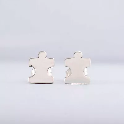 1 Pair Of Stud Earrings Puzzle Piece” “puzzle” Handmade 925 Sterling Silver • $18