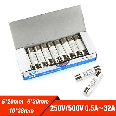 250V 500V Quick Blow Ceramic Fuse Tube 0.5A~32A 5x20mm 6x30mm 10x38mm Fuses • $2.10