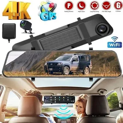 4K 12  Dash Cam Mirror GPS WiFi Voice Control Car Rear View Backup Dual Camera • $101.79