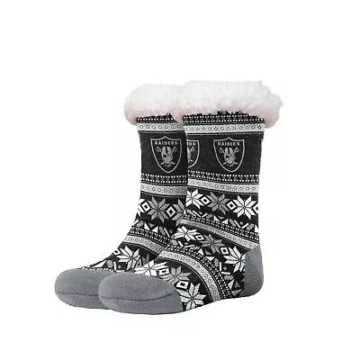 Oakland Raiders Women's Fair Aisle Logo Tall Footy Slippers Size 6-10 Non Skid • $15.92