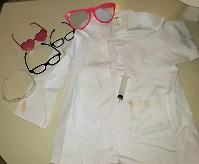 GIRLS MAD SCIENTIST LAB WHITE COAT MANY GLASSES NERD CLOWN Size Large CUTE • $7.16