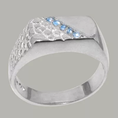 14ct White Gold Natural Blue Topaz Mens Band Ring - Sizes N To Z • $2193.77