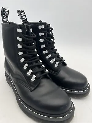 Doc Martens Disrupt 8-Eye Mens 6 Boots Black White Leather Combat Lace Up 1460 • $99.99