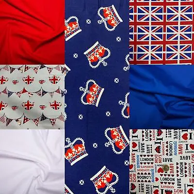 Union Jack Fabric -  Kings Coronation Flags Red White Blue PatchworkCraft • £6.50