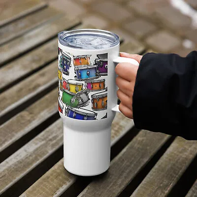 New Travel Mug Drums Design Music Drumming Coffee Travel Mug With Handle • $24.06