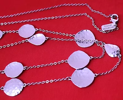 MELINDA MARIA Signed Hammered Disks Elegant Silver Tone Necklace 40  • $18.99