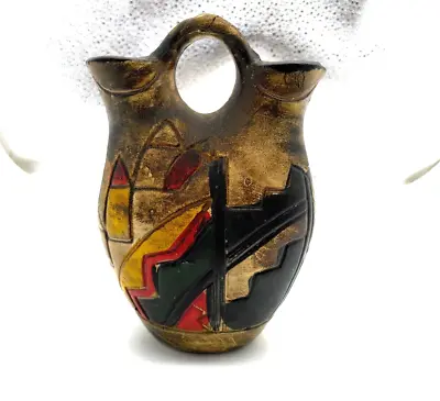 Vintage Wedding Vase Double Spout Mexican Native American Style - 5.5  Tall • $13.79