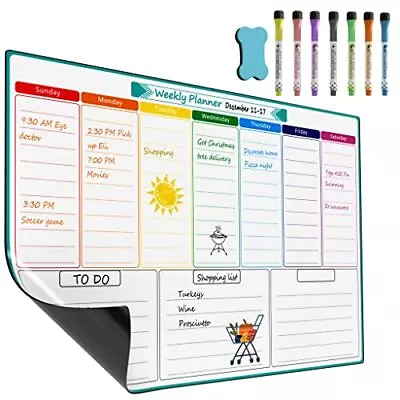 Weekly Planner Whiteboard A3 Magnetic Fridge Dry Wipe Meal Planner Memo Reminder • £12.82