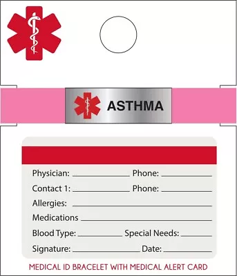 Medical ID Bracelet With Medical Alert Card Asthma Pink Silicone • $9.99