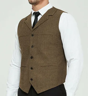 Mens Vintage Vest Tweed Wool Herringbone Formal Western Cowboy Vest Large XL XXL • $26.99