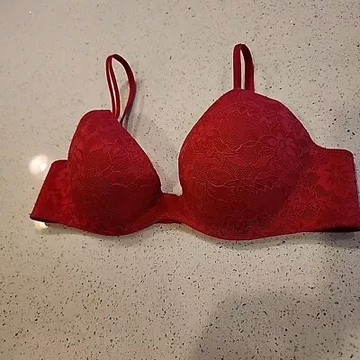 Victorias Secret Embrace Angels Bra 38C Red Lace Underwire Padded Push Up • $18.69