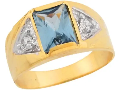 10k Or 14k Two Tone Real Gold Simulated Aquamarine Handsome Mens Ring • $344.99