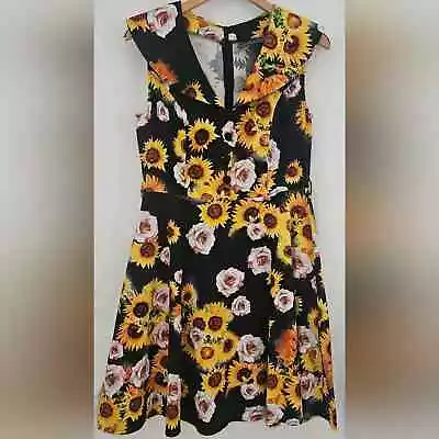 Voodoo Vixen Pin-up Retro Sunflower Knee Length Dress Size XL • $35