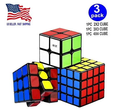 3 Pack  Classic Magic Speed Cube 2x2 3x3 4x4 Puzzle  Fidget Toy Brain Teaser • $13.99