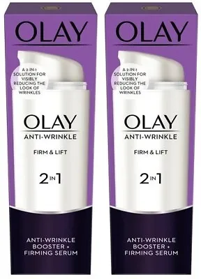 2 X Olay Anti-Wrinkle Booster Firm & Lift 2-In-1 Day Cream & Firming Serum 50ml • £17.02