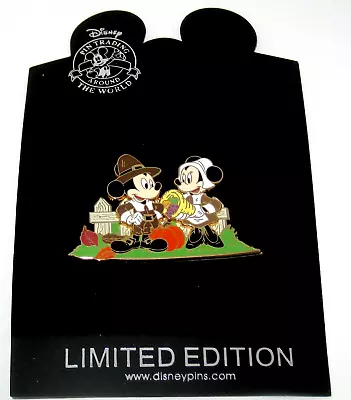 LE 350 Disney Pin ✿ Mickey & Minnie Thanksgiving Cornucopia Pilgrim Hat NEW RARE • $39.95