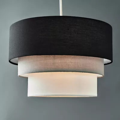 Fabric Ceiling Pendant Light Shade Lampshade Tiered Bedroom Living Room Lamp LED • £11.99