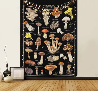 Mushroom Tapestry Illustrative Reference Chart Wall Hanging Bedroom Black 59x82” • $21.33