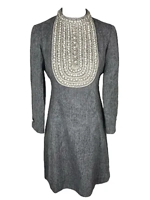 Malcom Starr Elinor Simmons Vintage 60s Grey Wool Sleveless Embellished Dress • $275