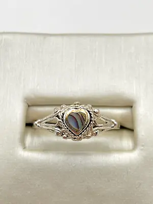 STERLING SILVER 925 ABALONE SHELL HEART BAND SIZE 8 RING 1.4g • $14.95