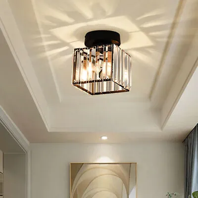 Crystal LED Ceiling Lights Square Chandelier Living Room Hallway Pendant Lamp UK • £19.32