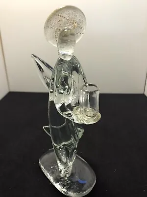 MCM Murano Glass Angel Clear Gold Dust Halo Candle Holder Itsly 8  • $45