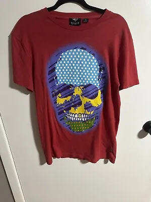 Vurt Skating Skull Multi Color Graphics Red T Shirt Size Medium • $8