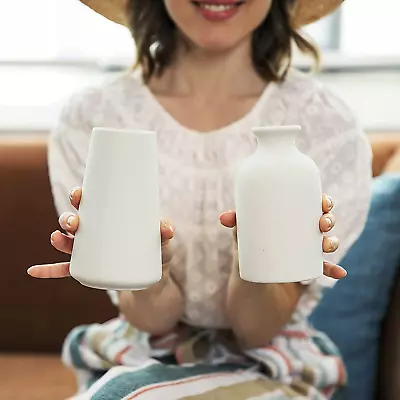 Set Of 2- Classic White Ceramic Vases Tall Vases For Flowers For Living Room D • £22.83