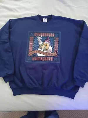 Vintage Jerzees  Christmas Sweatshirt Size Large Blue Snowman Winter • $15.29