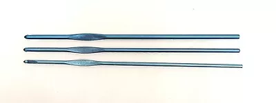 3 Vintage Susan Bates Crochet Hooks Blue 1 2 3  • $8