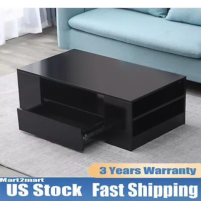 High Gloss Coffee Table Sturdy& Durable Black For Bedroom Living Room Indoor US • $100.70