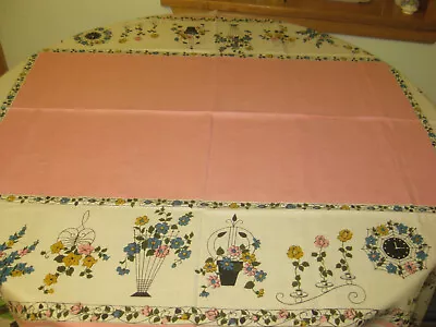 Vintage  UNUSED Linen Tablecloth Hand Printed 52X70 CAMEO NOS • $40