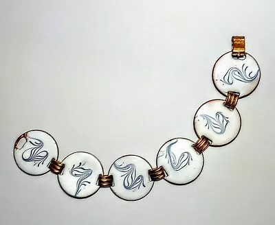Vintage Copper And White Enamel & Country Blue Linked Bracelet • $8.52