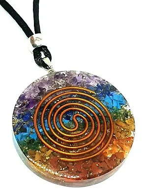 £6.95 • Buy Orgone 7 Chakra Necklace Reiki Copper Double Coil Healing Round Cord Pendant