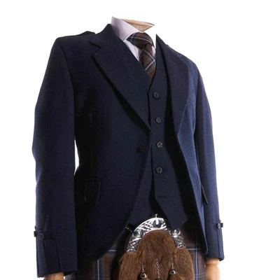 £70 • Buy Men's Navy Blue Wool Kilt Jacket With Waistcoat Argyle Wedding Jacket