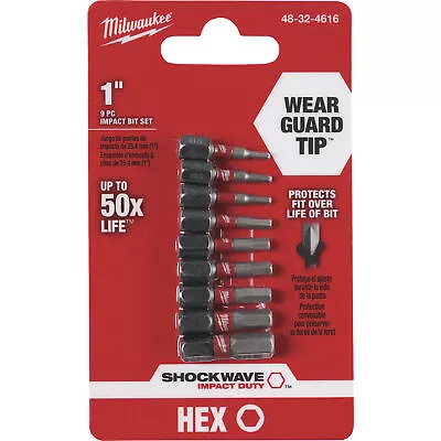 Milwaukee Shockwave Impact Duty Driver Bit 9-Pack 1in. Hex Bits Model# • $8.89