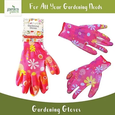 Ladies Pink Flowery Garden Gloves Nylon Protection Gloves With Grip One Size   • £2.99